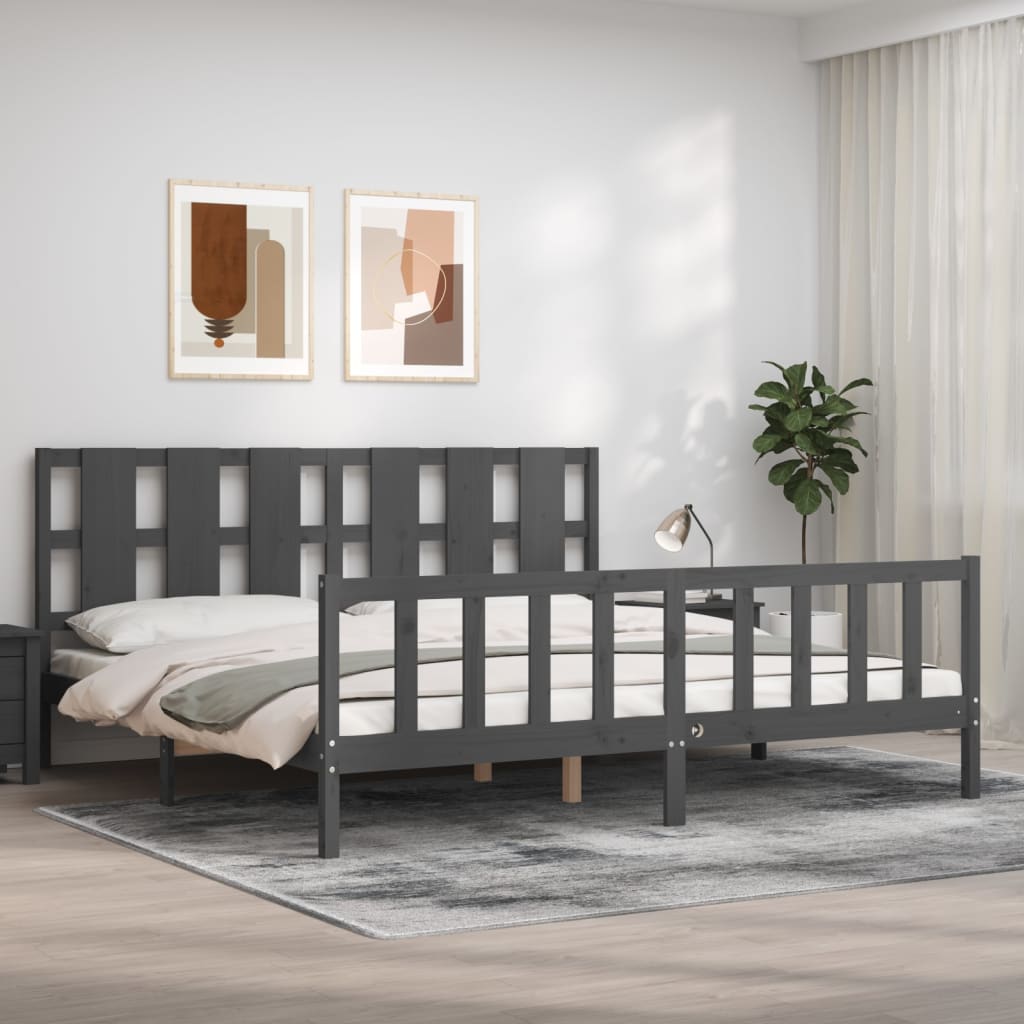 Cadre de lit sans matelas gris 200x200 cm bois massif de pin