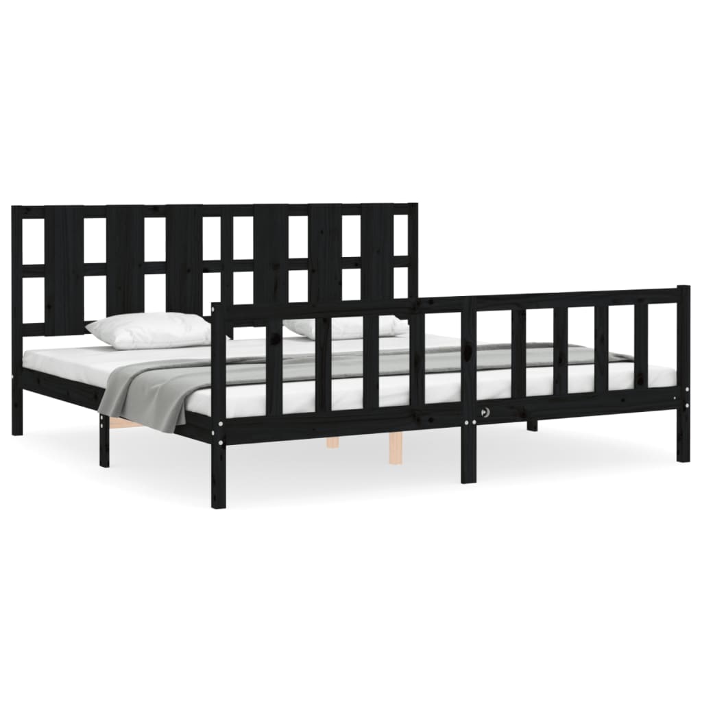 Cadre de lit sans matelas noir 200x200 cm bois massif de pin