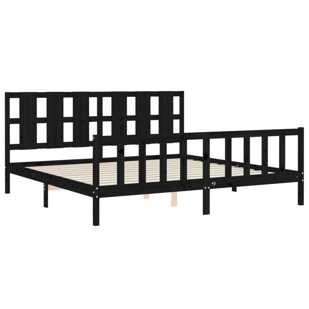 Cadre de lit sans matelas noir 200x200 cm bois massif de pin