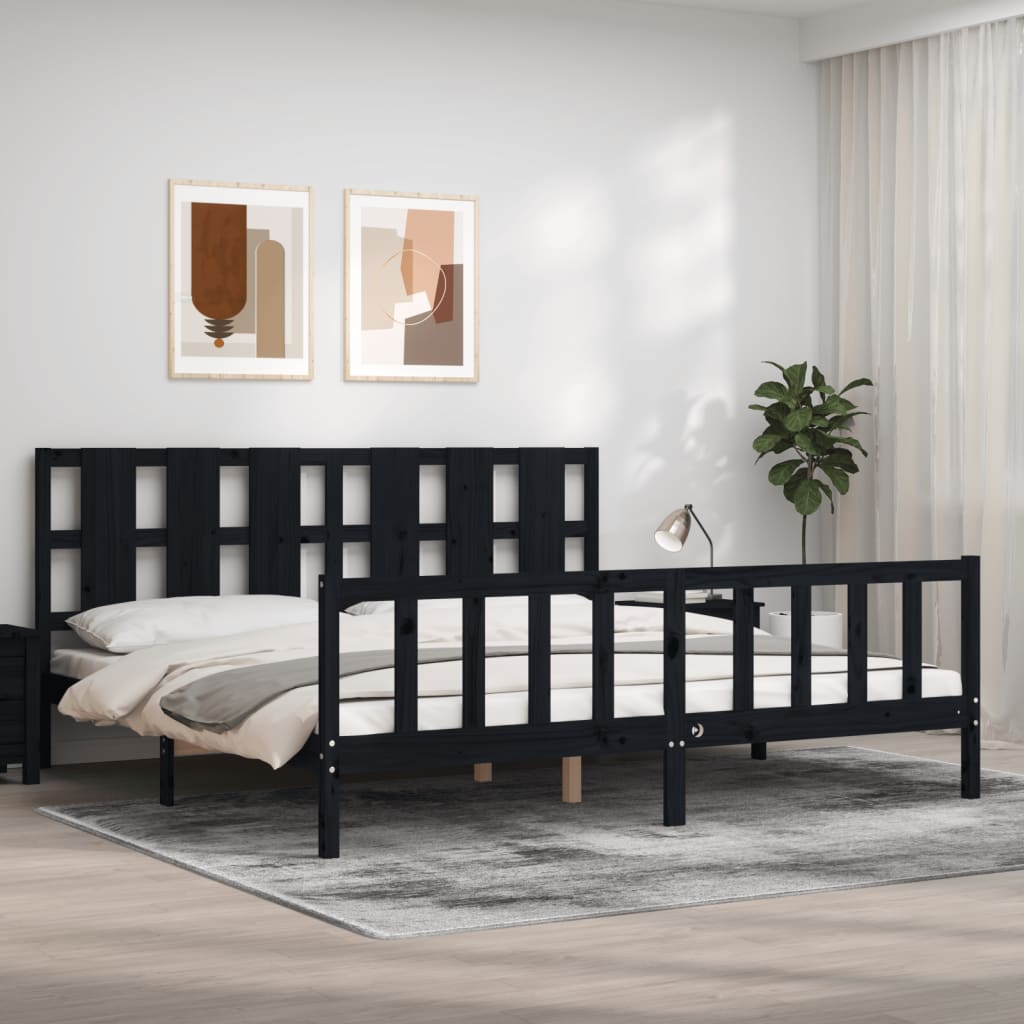 Cadre de lit sans matelas noir 200x200 cm bois massif de pin