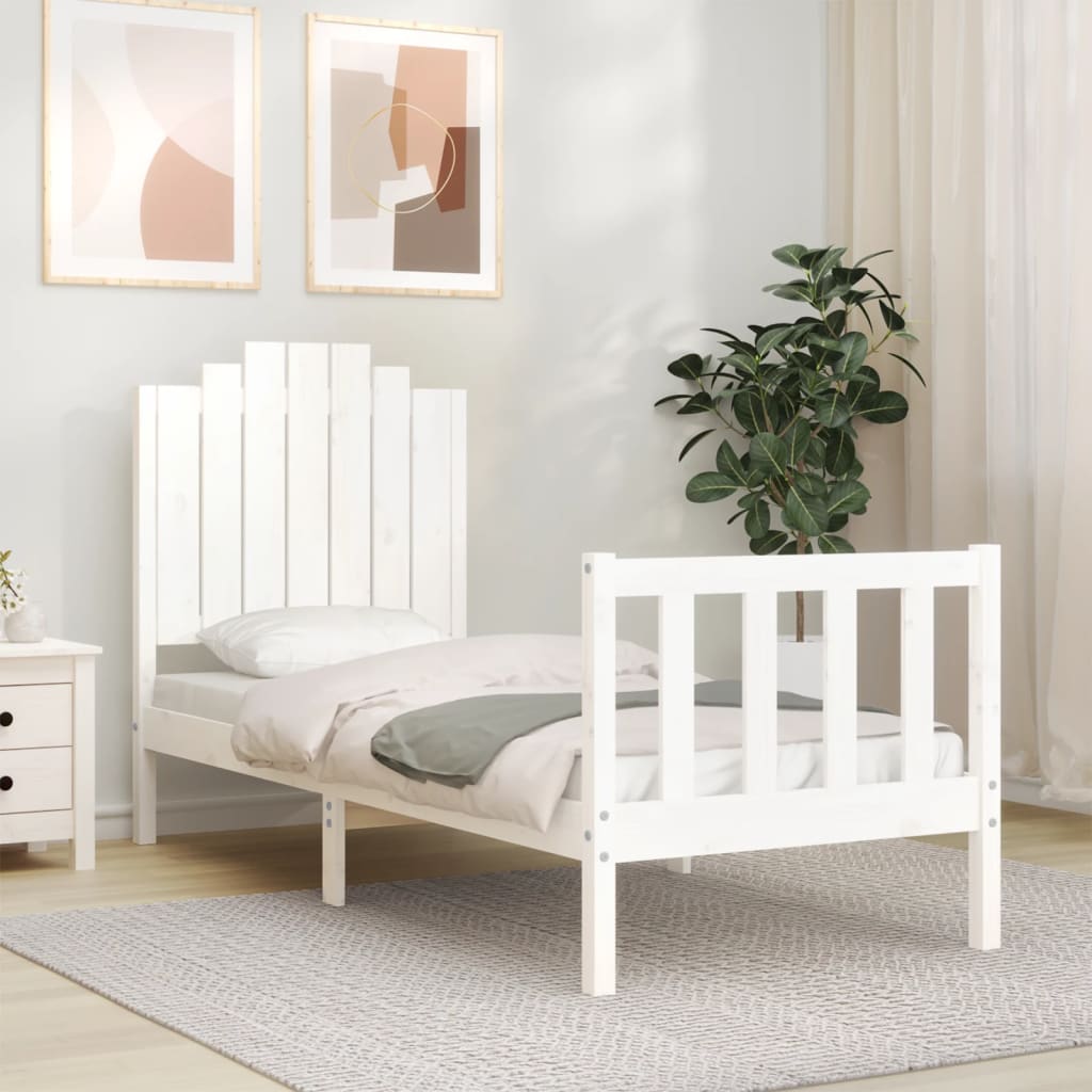 Cadre de lit sans matelas blanc bois de pin massif