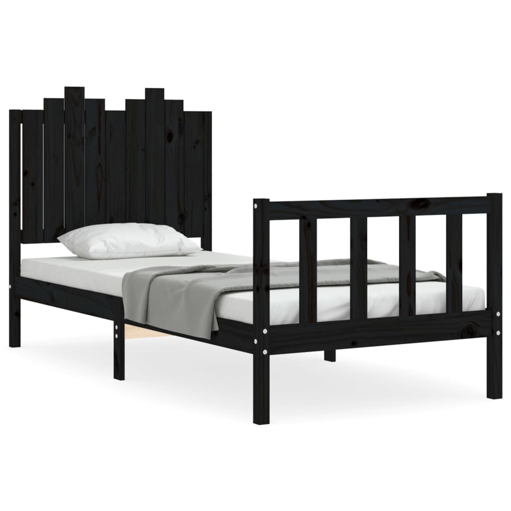 Cadre de lit sans matelas noir 90x190 cm bois de pin massif