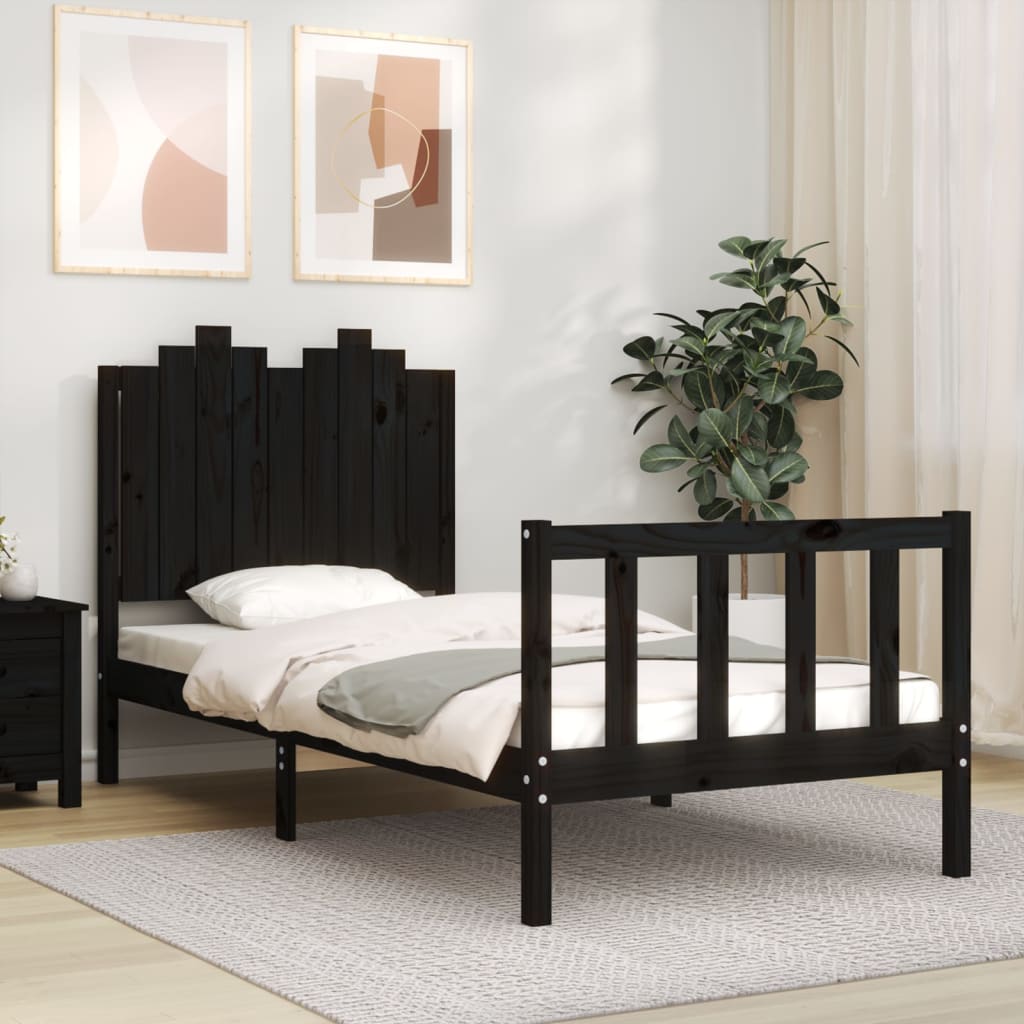 Cadre de lit sans matelas noir 90x190 cm bois de pin massif