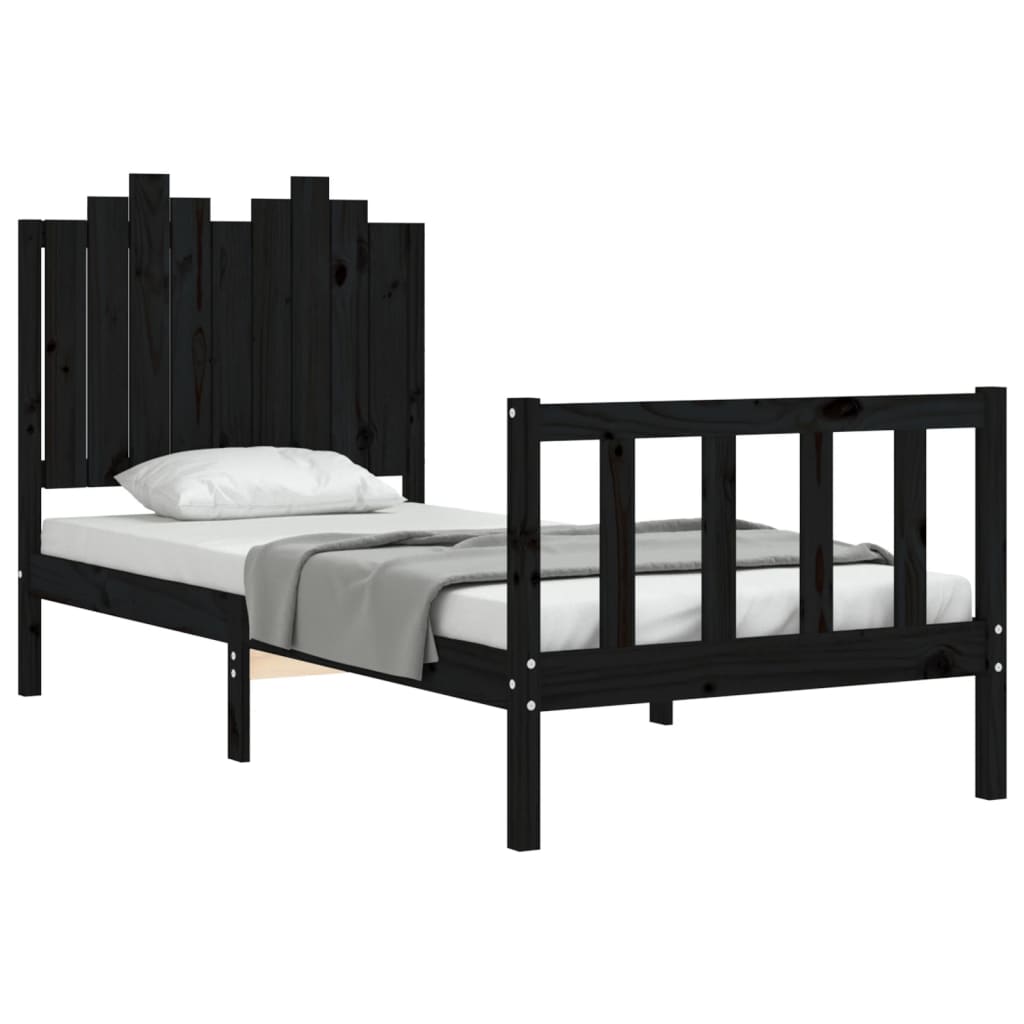 Cadre de lit sans matelas noir 90x190 cm bois de pin massif