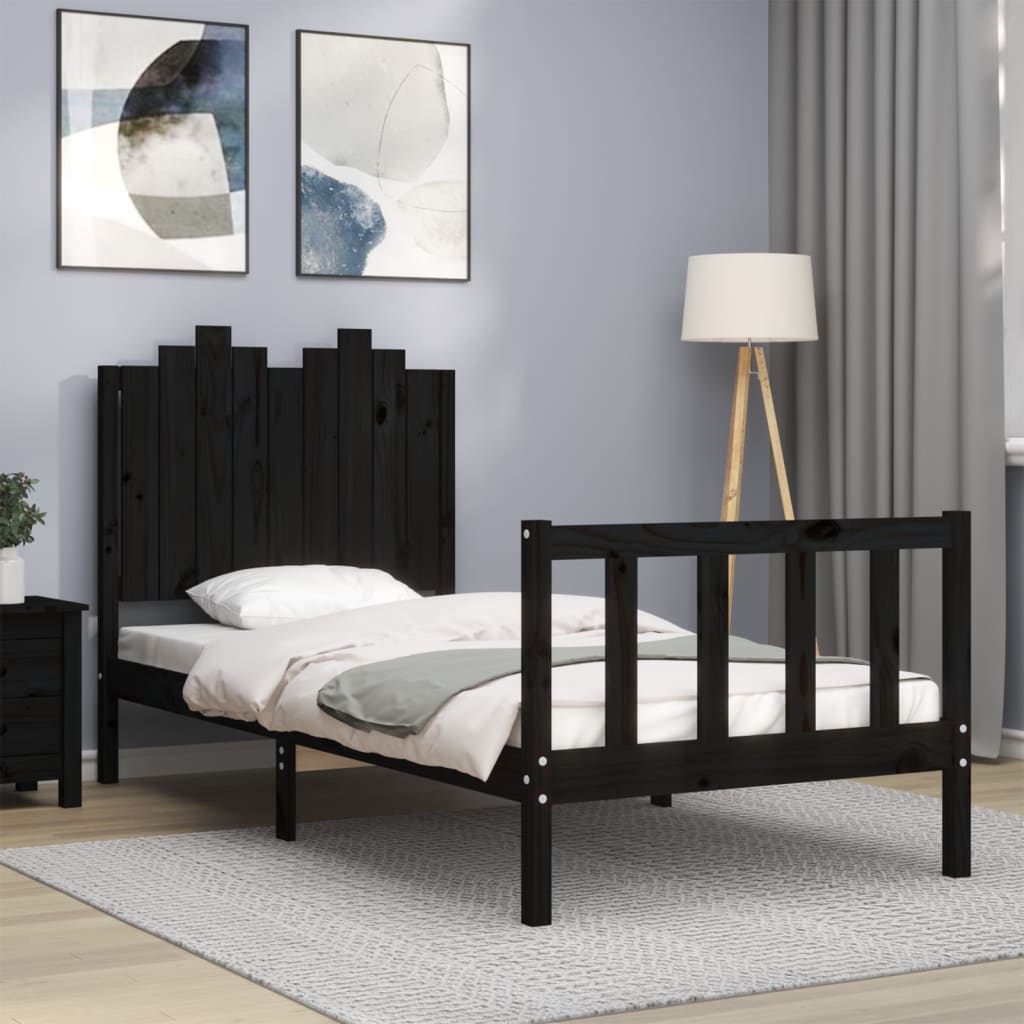 Cadre de lit sans matelas noir 90x190 cm bois de pin massif