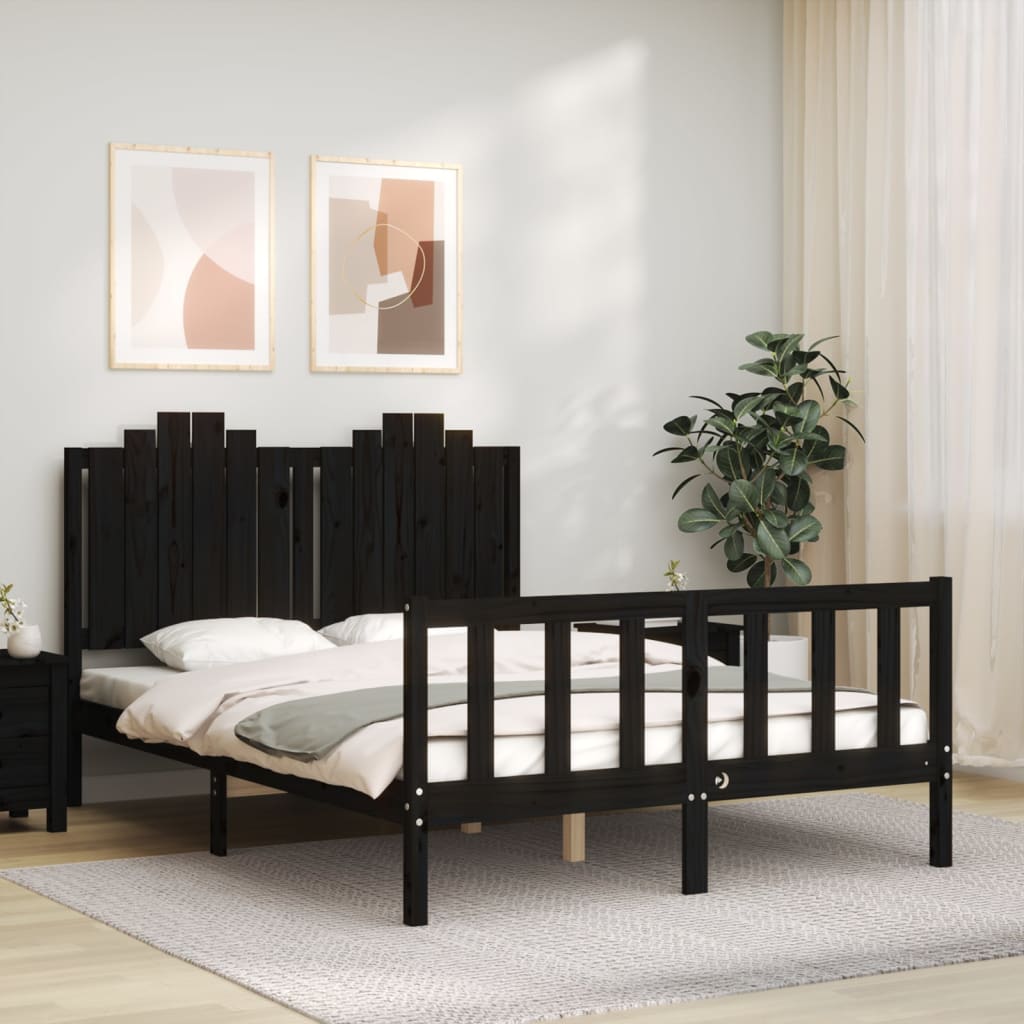 Cadre de lit sans matelas noir 140x190 cm bois de pin massif