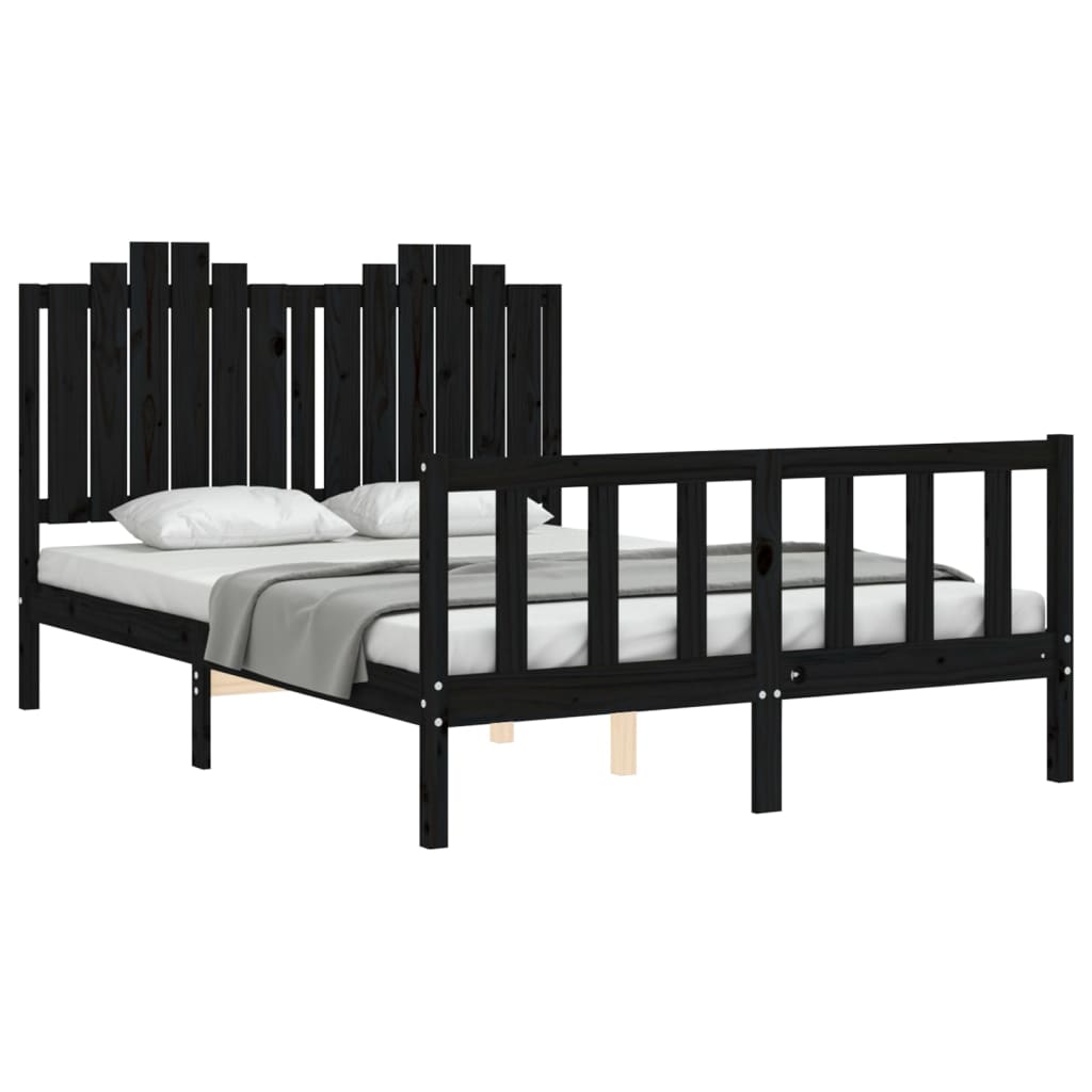 Cadre de lit sans matelas noir 140x190 cm bois de pin massif