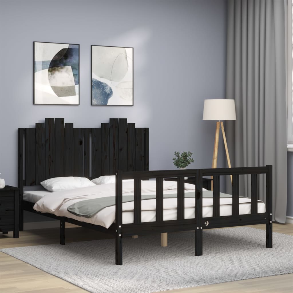 Cadre de lit sans matelas noir 140x190 cm bois de pin massif