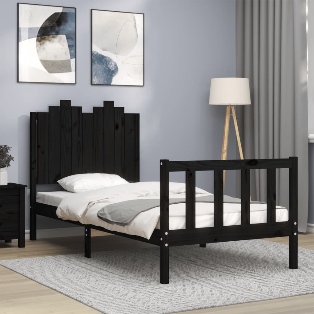 Cadre de lit sans matelas noir 90x200 cm bois de pin massif