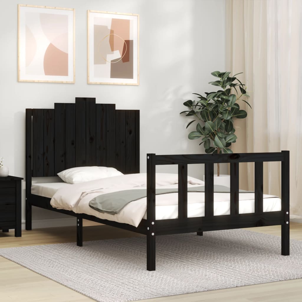 Cadre de lit sans matelas noir 100x200 cm bois massif de pin