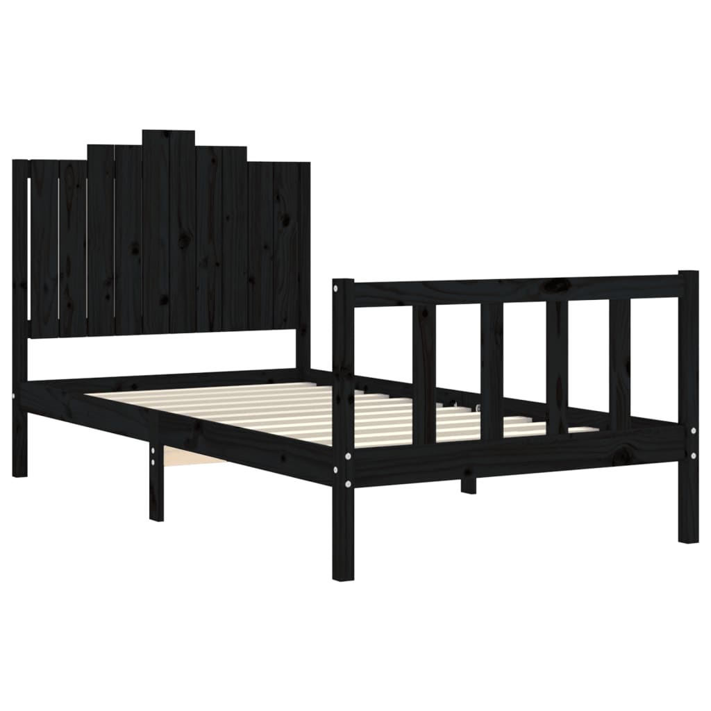 Cadre de lit sans matelas noir 100x200 cm bois massif de pin