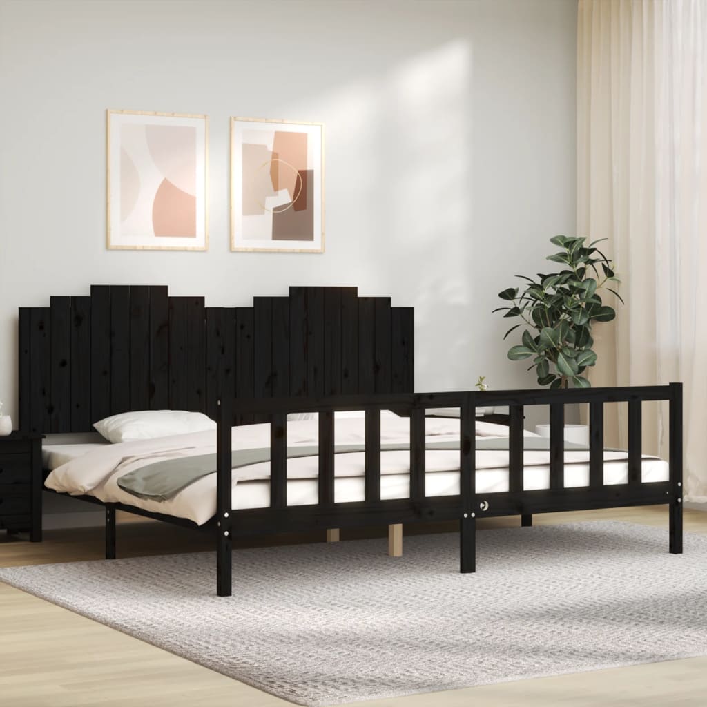 Cadre de lit sans matelas noir 200x200 cm bois massif de pin