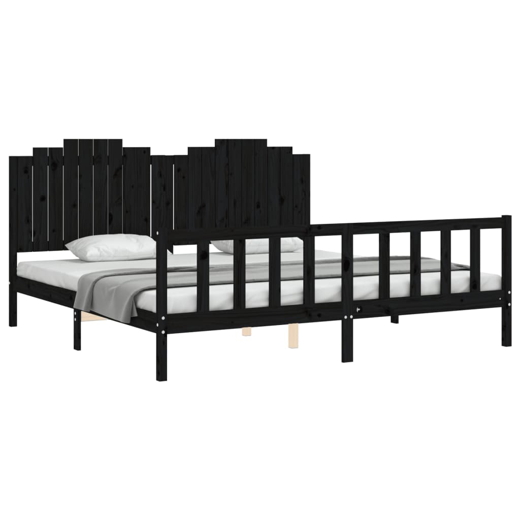 Cadre de lit sans matelas noir 200x200 cm bois massif de pin