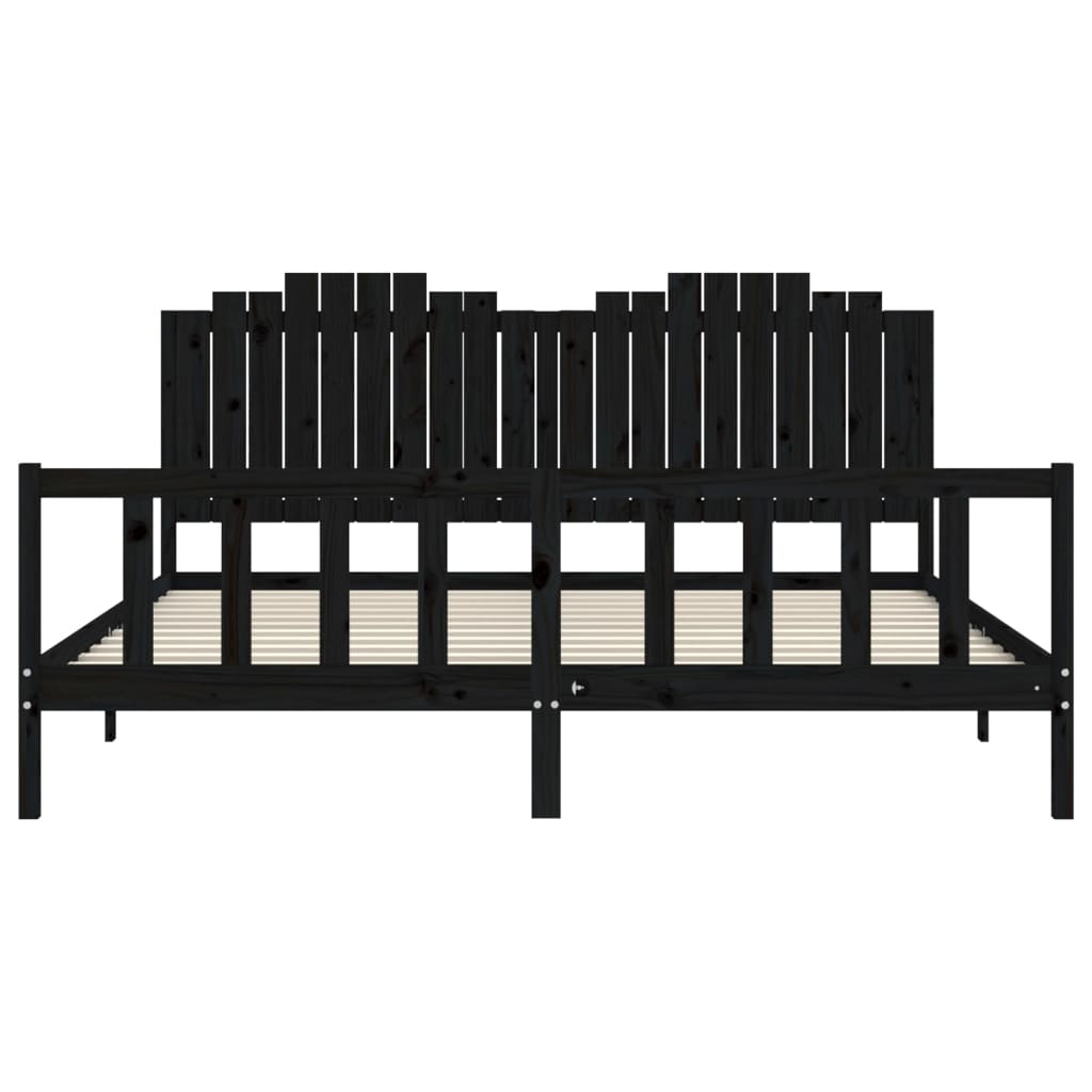 Cadre de lit sans matelas noir 200x200 cm bois massif de pin