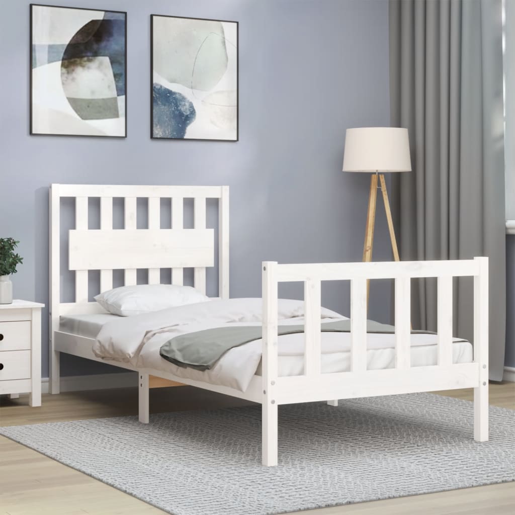 Cadre de lit sans matelas blanc bois de pin massif