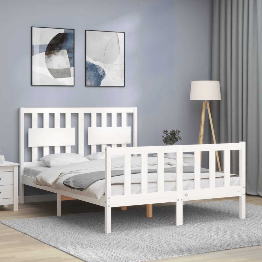 Cadre de lit sans matelas blanc bois de pin massif