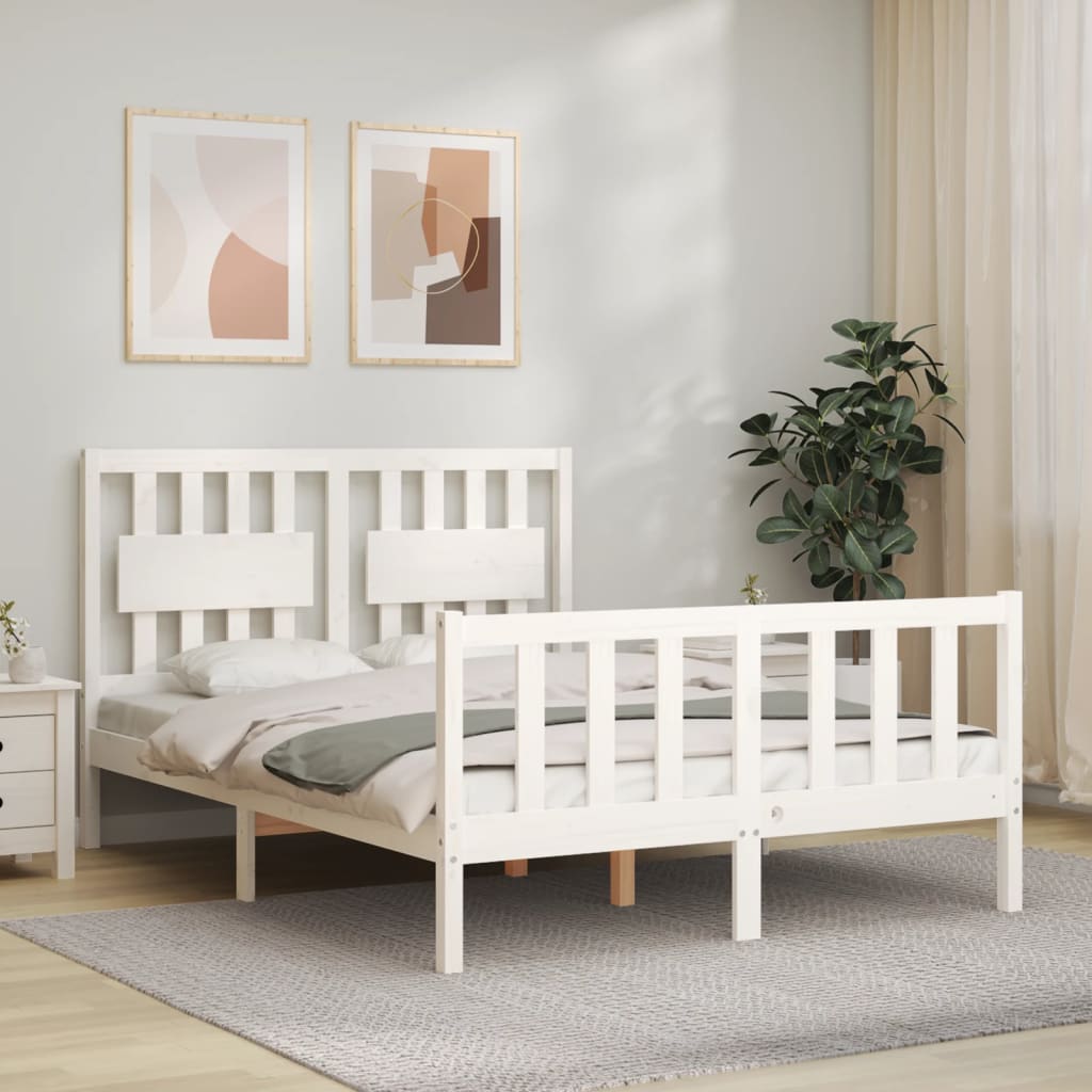 Cadre de lit sans matelas blanc bois de pin massif