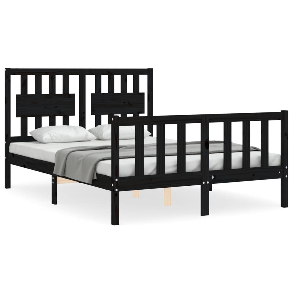 Cadre de lit sans matelas noir 140x190 cm bois de pin massif