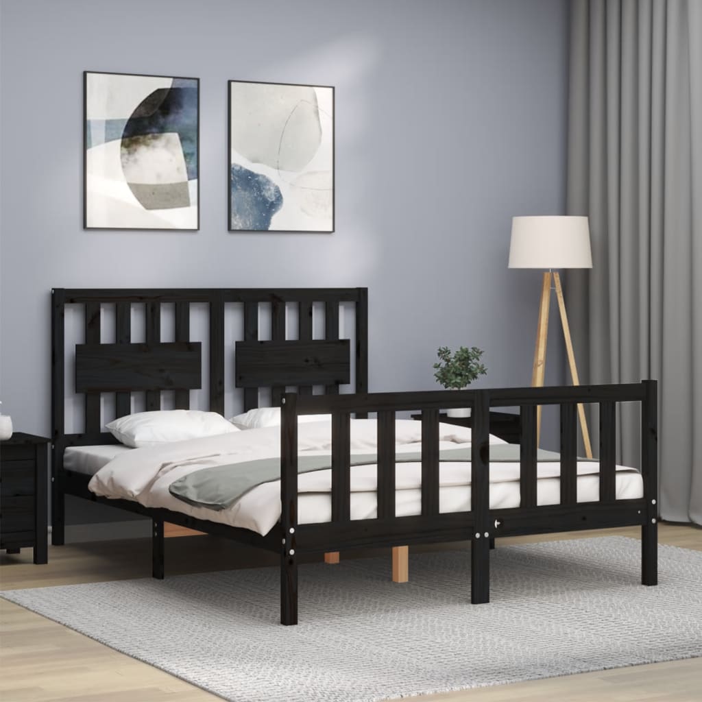 Cadre de lit sans matelas noir 140x190 cm bois de pin massif