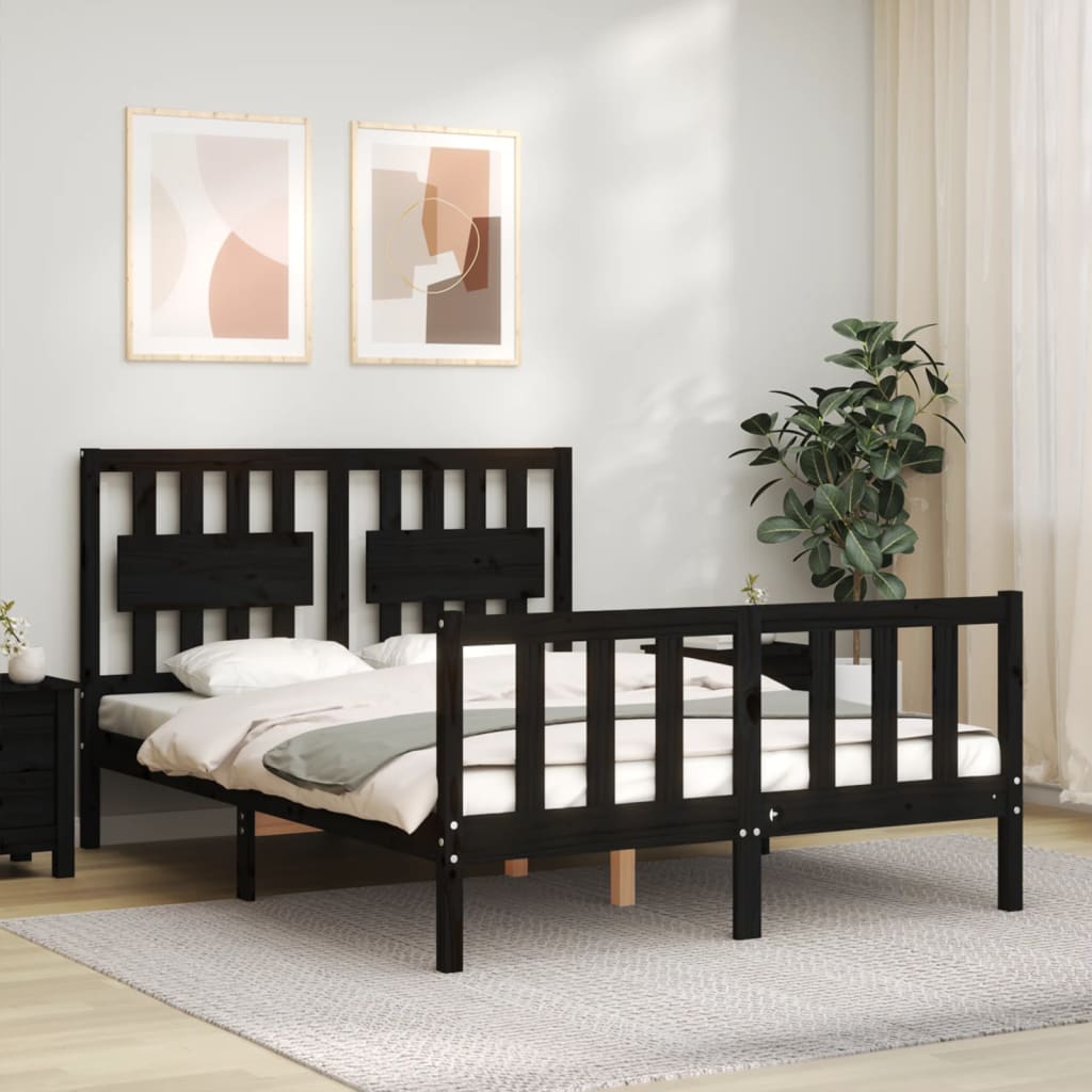 Cadre de lit sans matelas noir 140x190 cm bois de pin massif