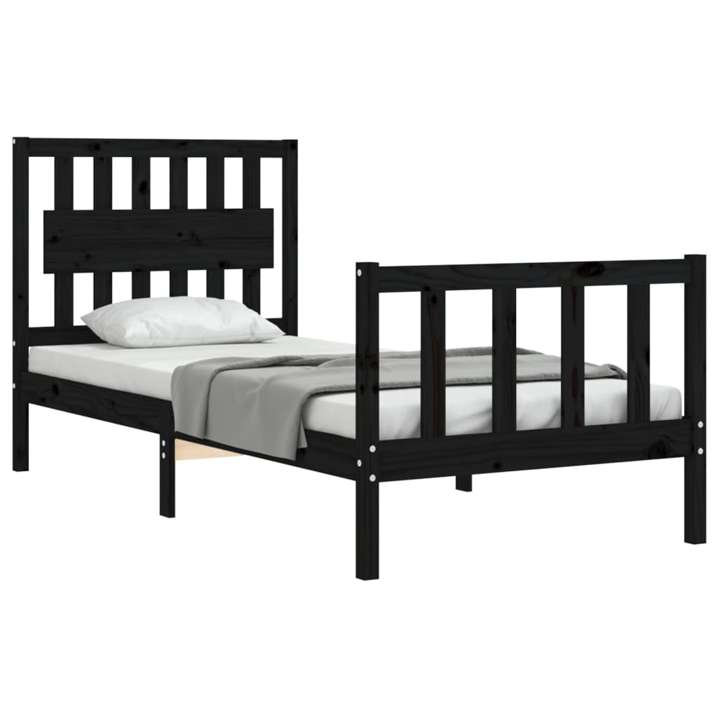 Cadre de lit sans matelas noir 90x200 cm bois de pin massif