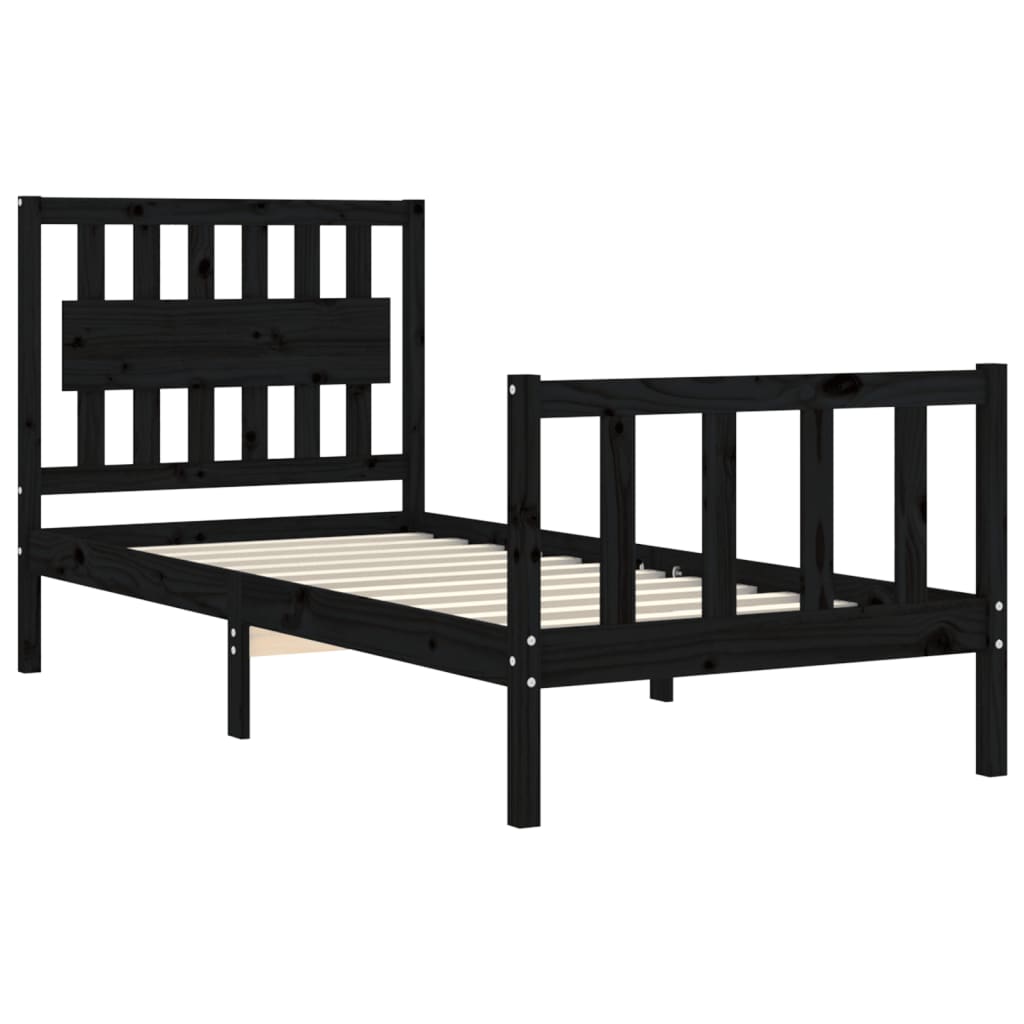 Cadre de lit sans matelas noir 90x200 cm bois de pin massif