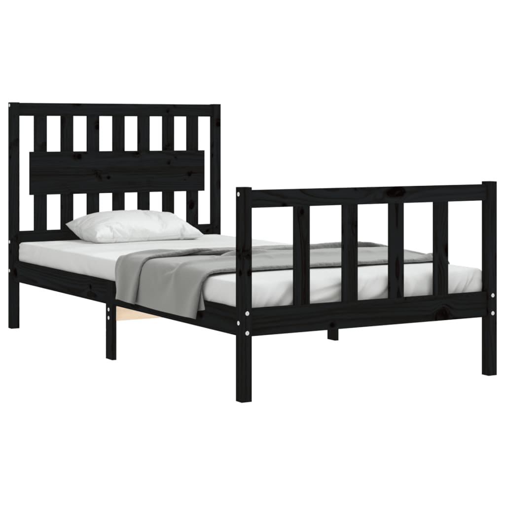 Cadre de lit sans matelas noir 100x200 cm bois massif de pin