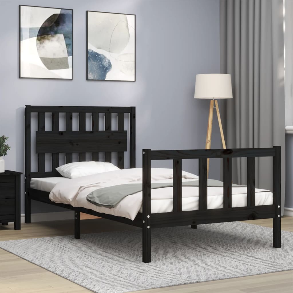 Cadre de lit sans matelas noir 100x200 cm bois massif de pin