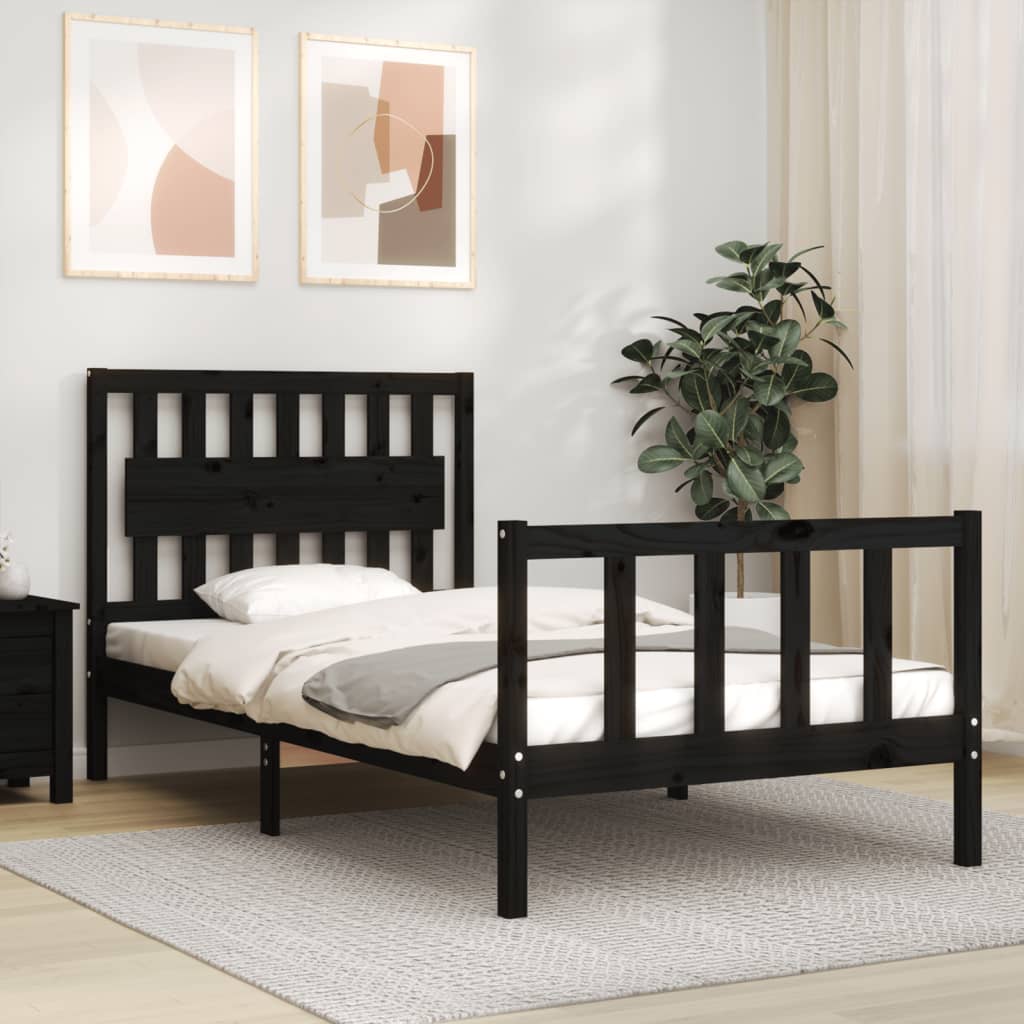 Cadre de lit sans matelas noir 100x200 cm bois massif de pin