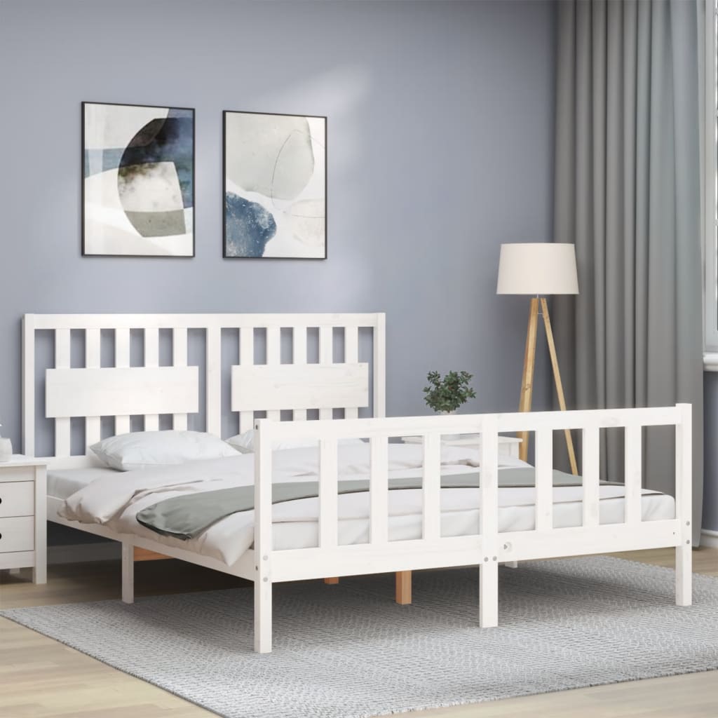 Cadre de lit sans matelas blanc bois de pin massif