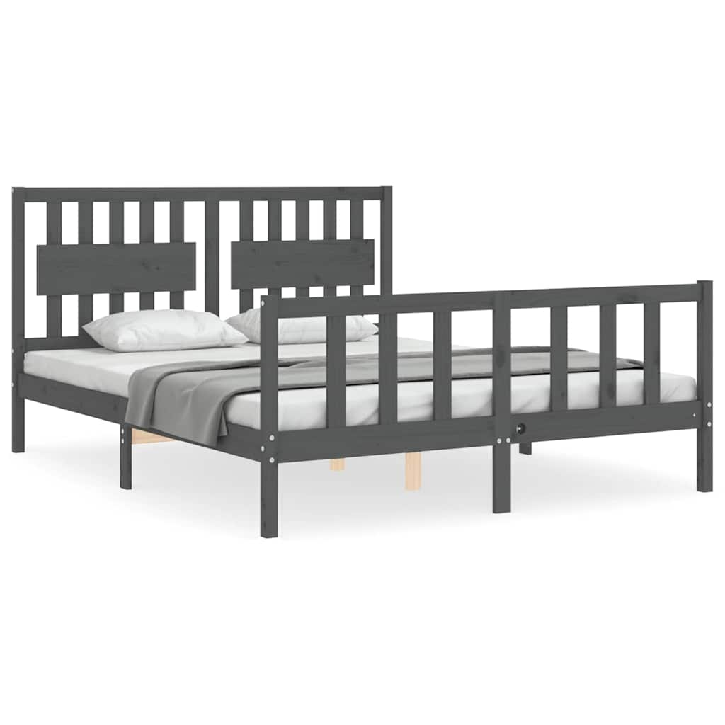 Cadre de lit sans matelas gris bois de pin massif