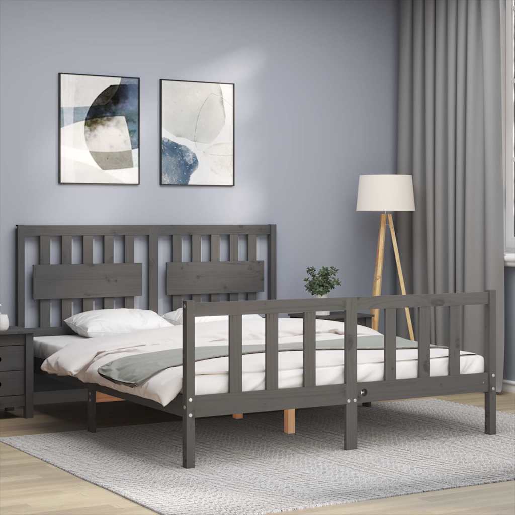 Cadre de lit sans matelas gris bois de pin massif