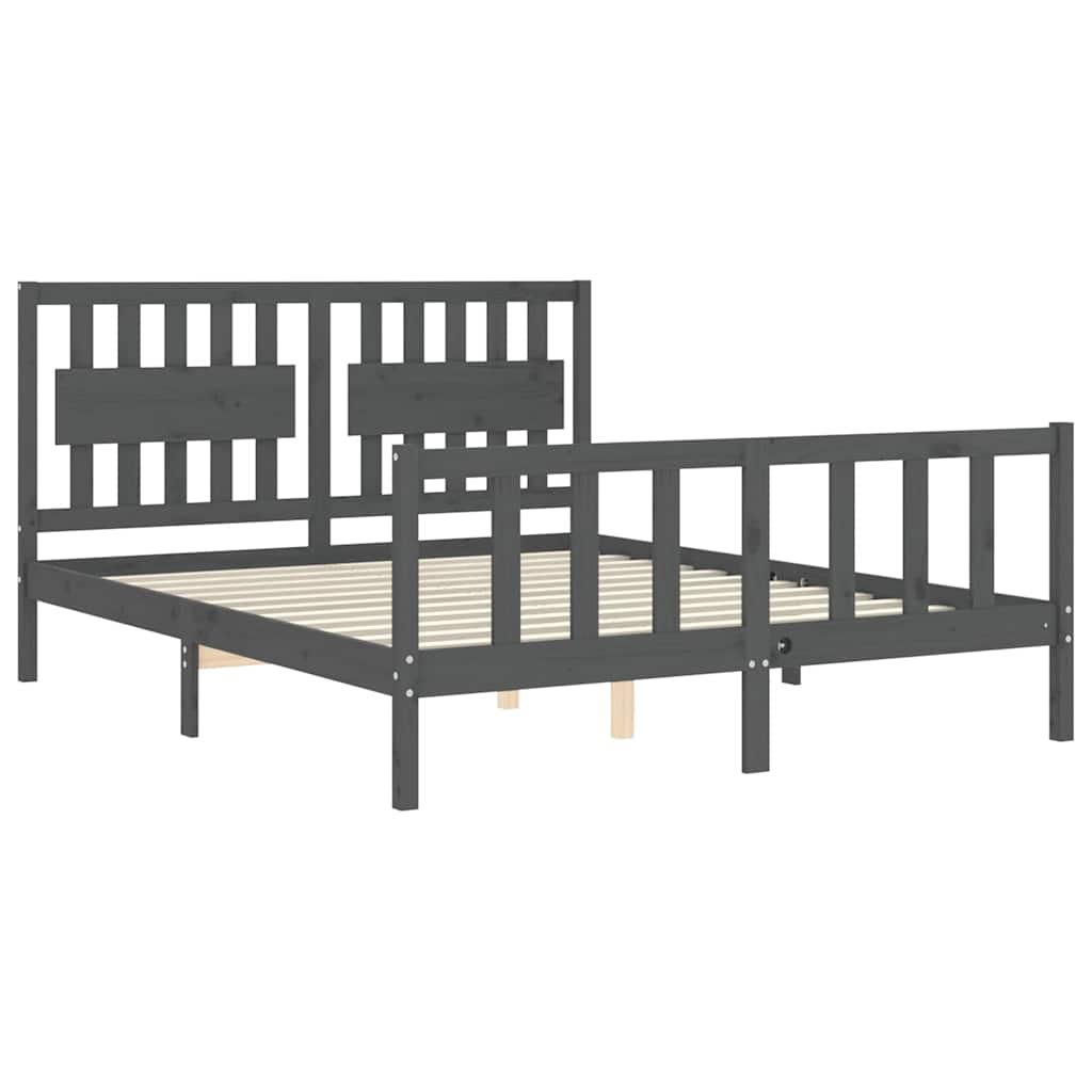 Cadre de lit sans matelas gris bois de pin massif