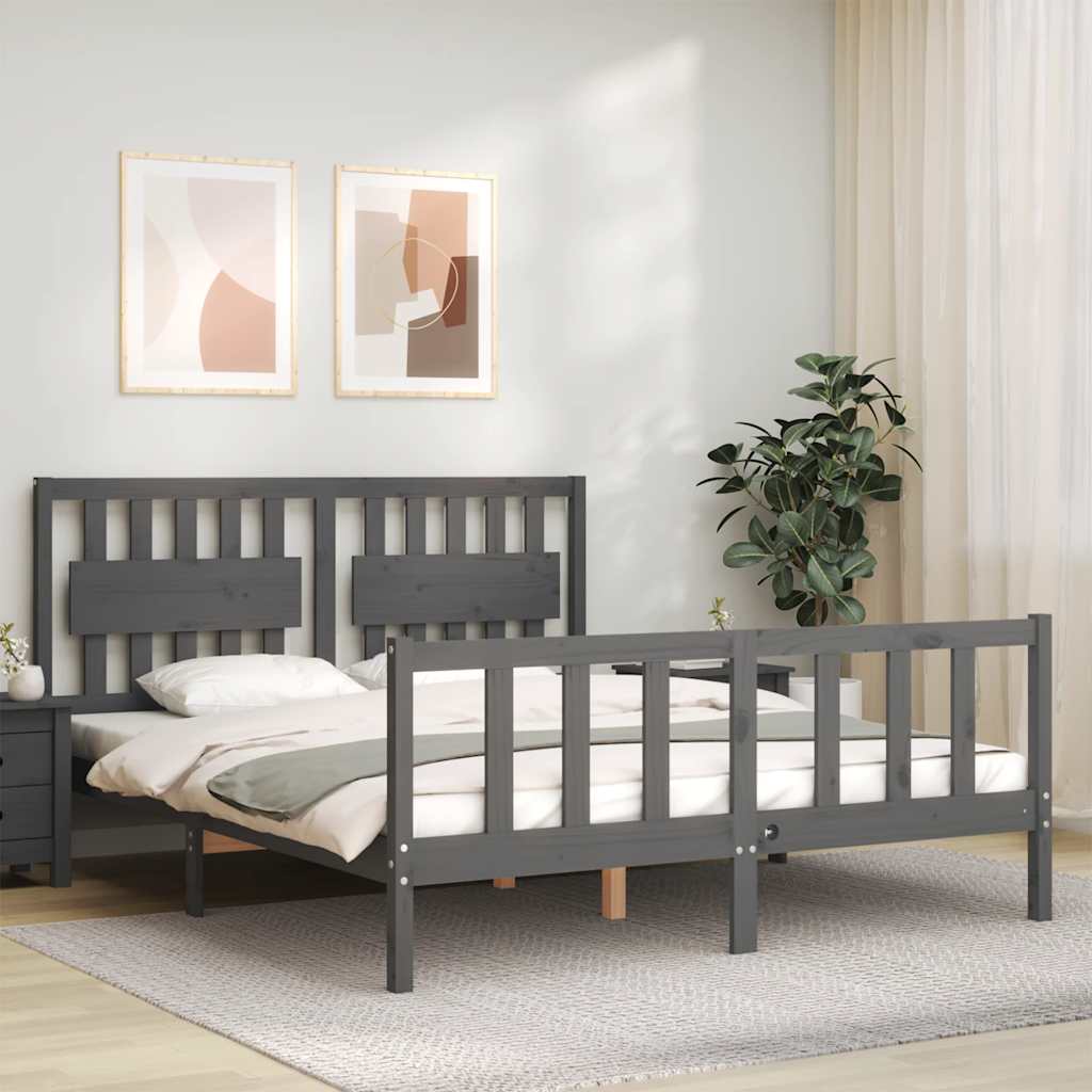 Cadre de lit sans matelas gris bois de pin massif