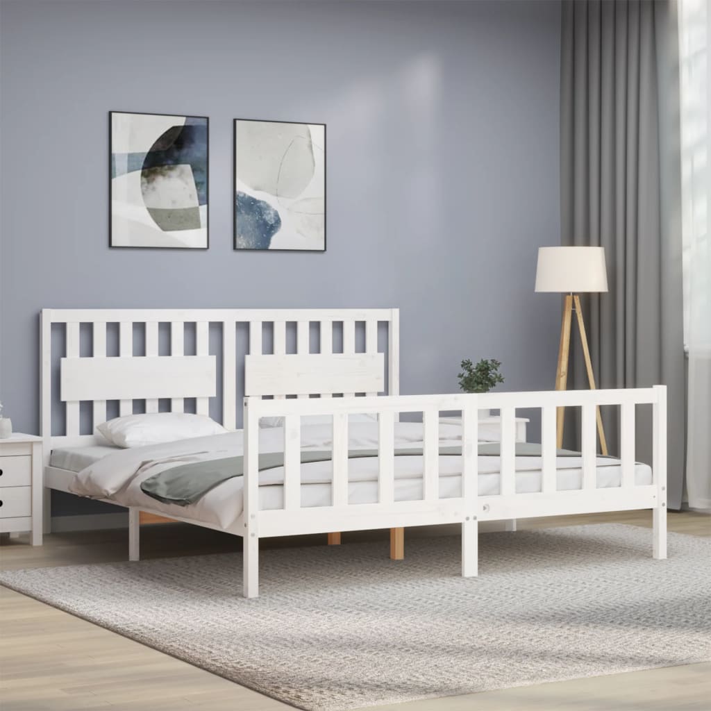 Cadre de lit sans matelas blanc bois massif de pin