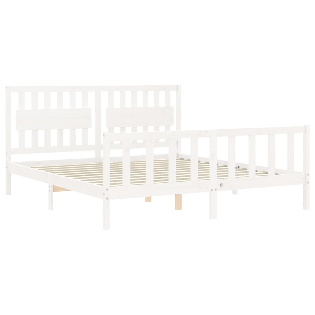 Cadre de lit sans matelas blanc bois massif de pin