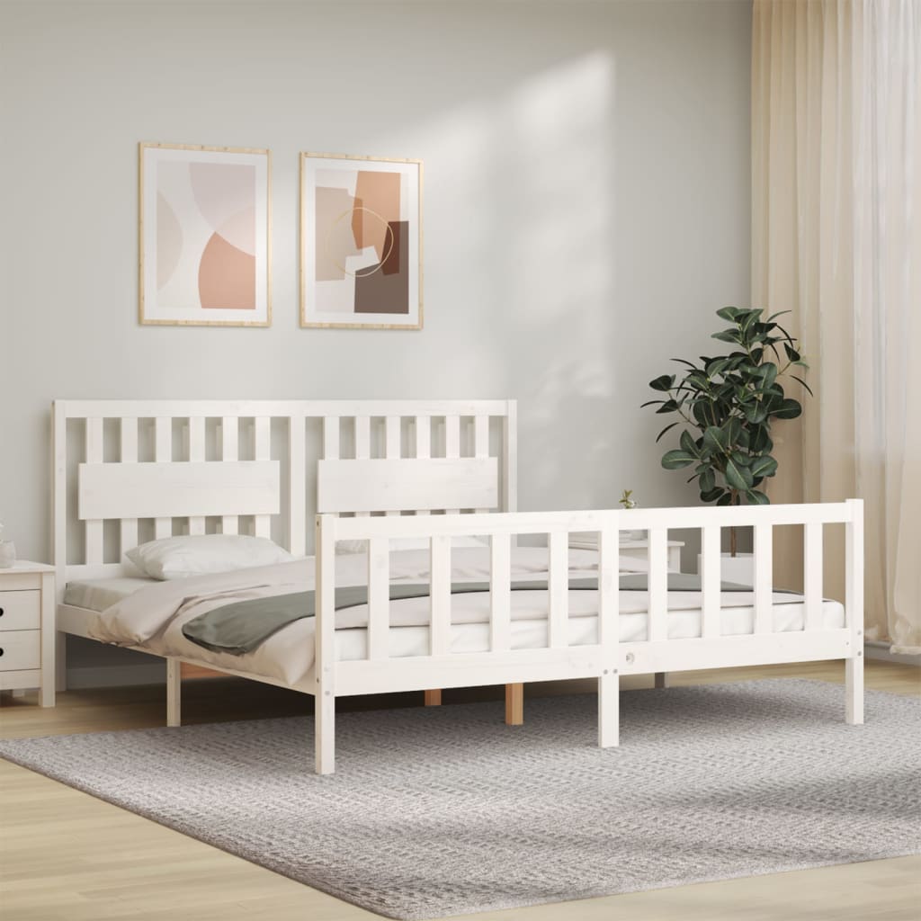 Cadre de lit sans matelas blanc bois massif de pin