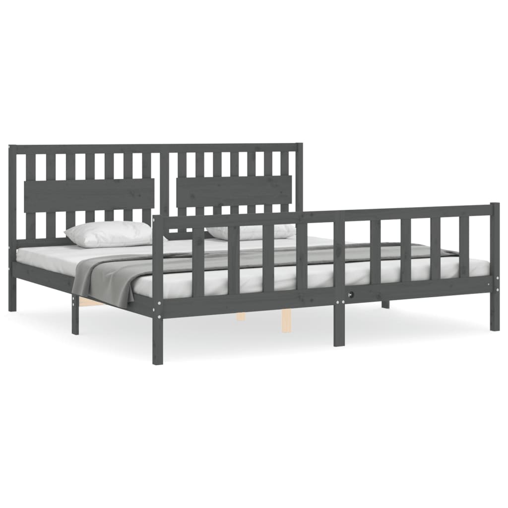 Cadre de lit sans matelas gris 200x200 cm bois massif de pin