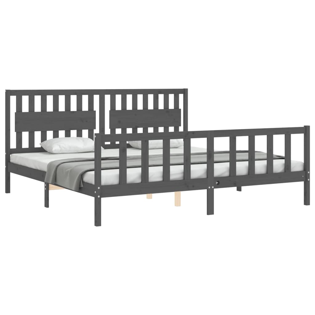 Cadre de lit sans matelas gris 200x200 cm bois massif de pin