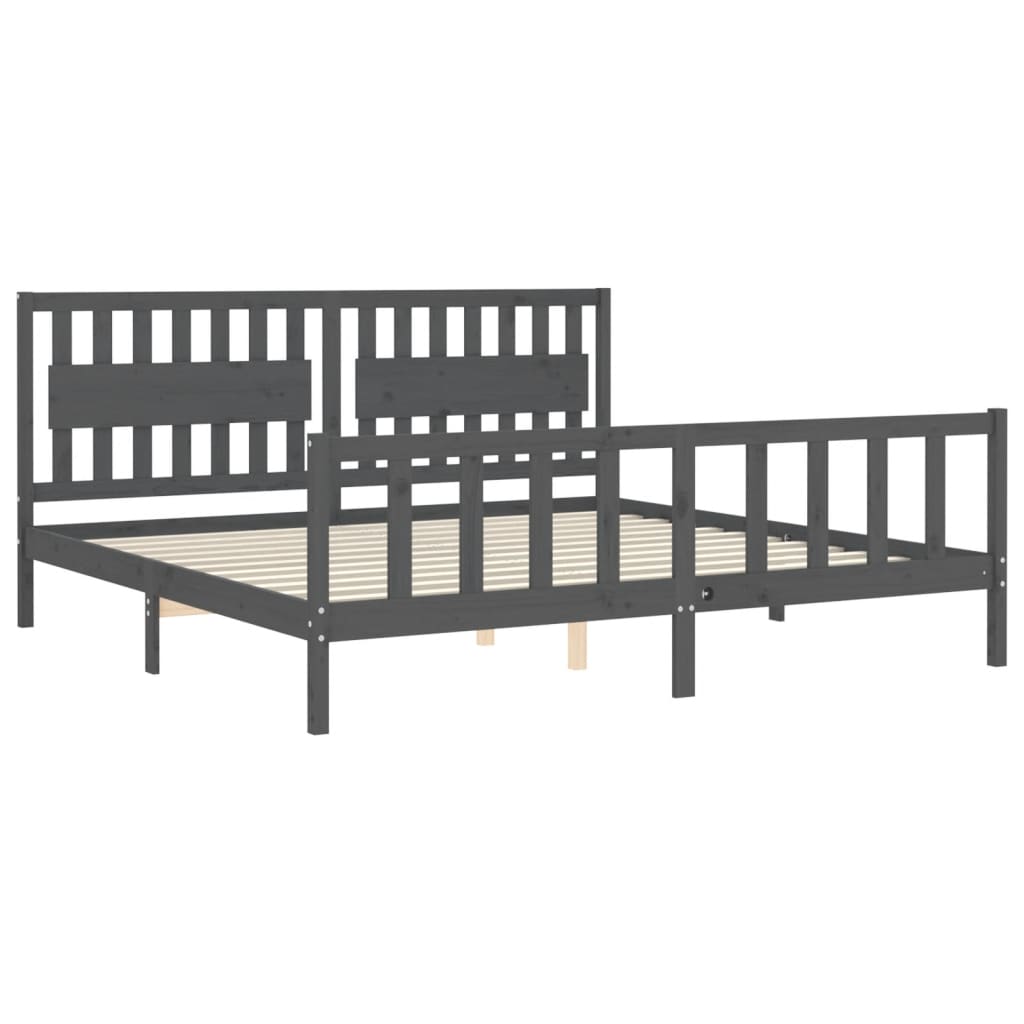 Cadre de lit sans matelas gris 200x200 cm bois massif de pin