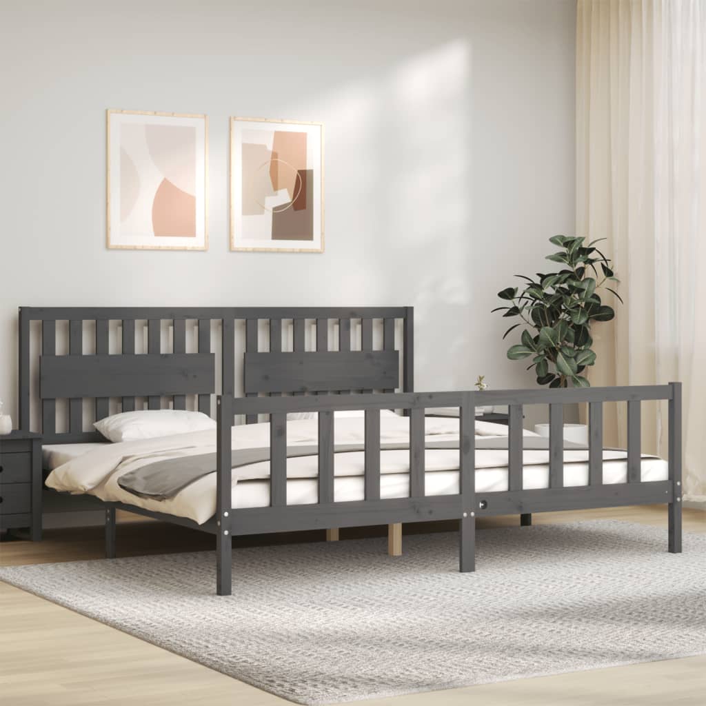 Cadre de lit sans matelas gris 200x200 cm bois massif de pin