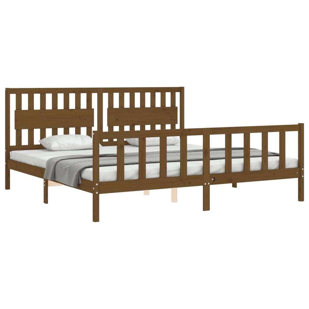 Cadre de lit sans matelas marron miel 200x200cm bois pin massif