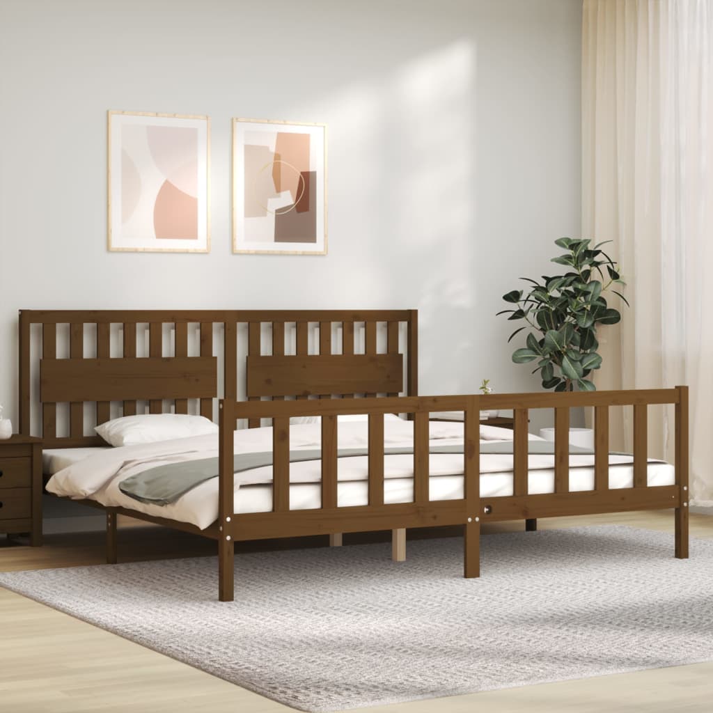 Cadre de lit sans matelas marron miel 200x200cm bois pin massif