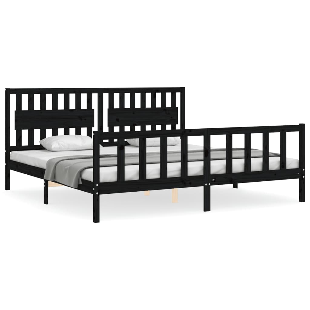 Bed frame without mattress black 200x200 cm solid pine wood