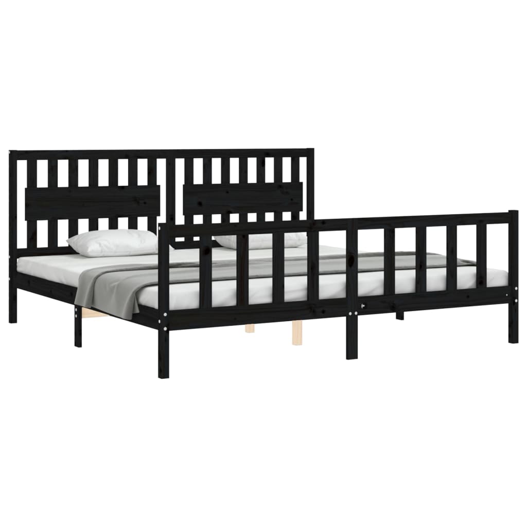 Bed frame without mattress black 200x200 cm solid pine wood