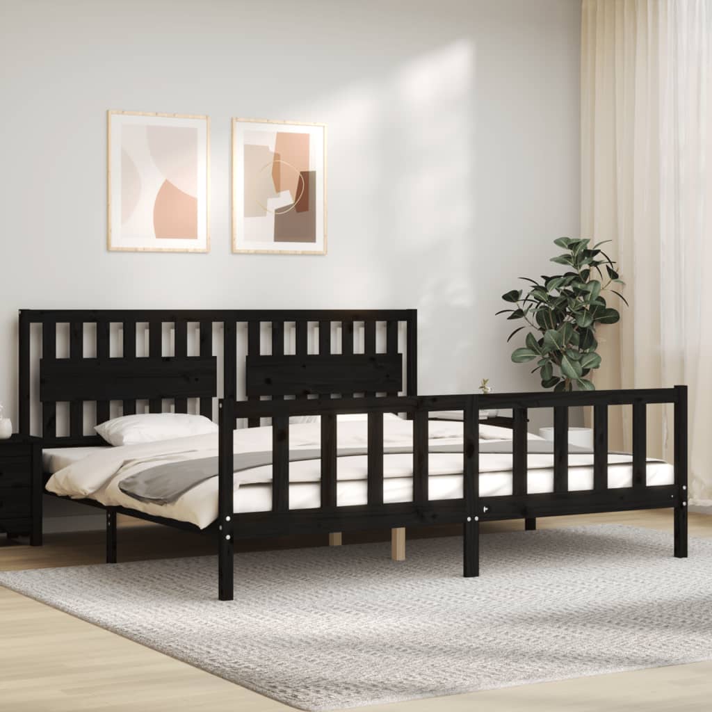 Bed frame without mattress black 200x200 cm solid pine wood