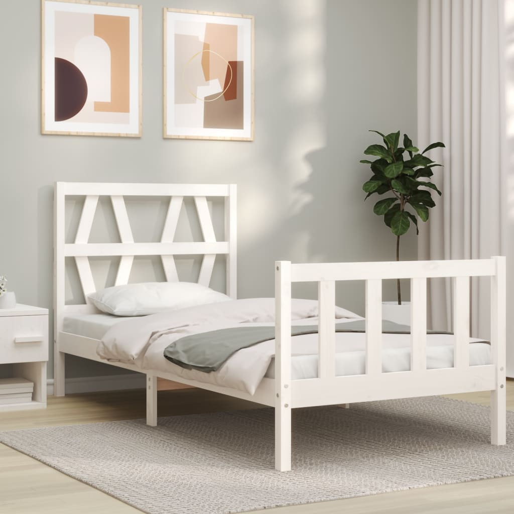 Cadre de lit sans matelas blanc bois de pin massif