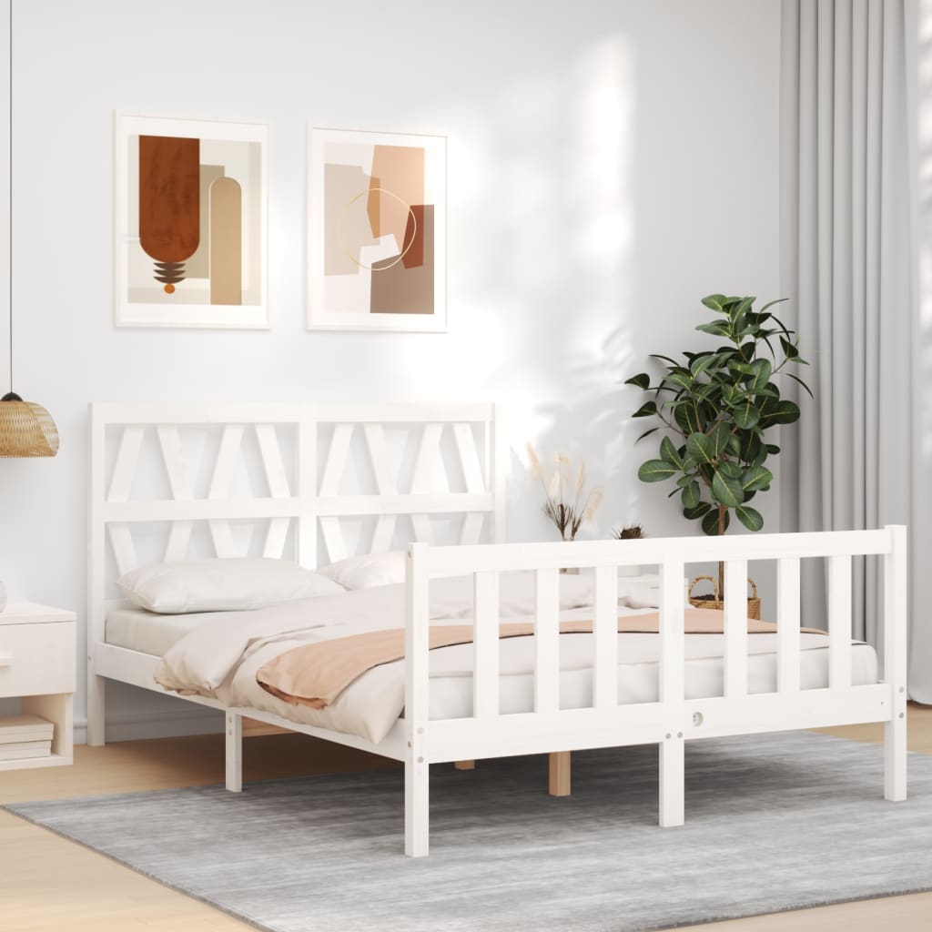 Cadre de lit sans matelas blanc bois de pin massif