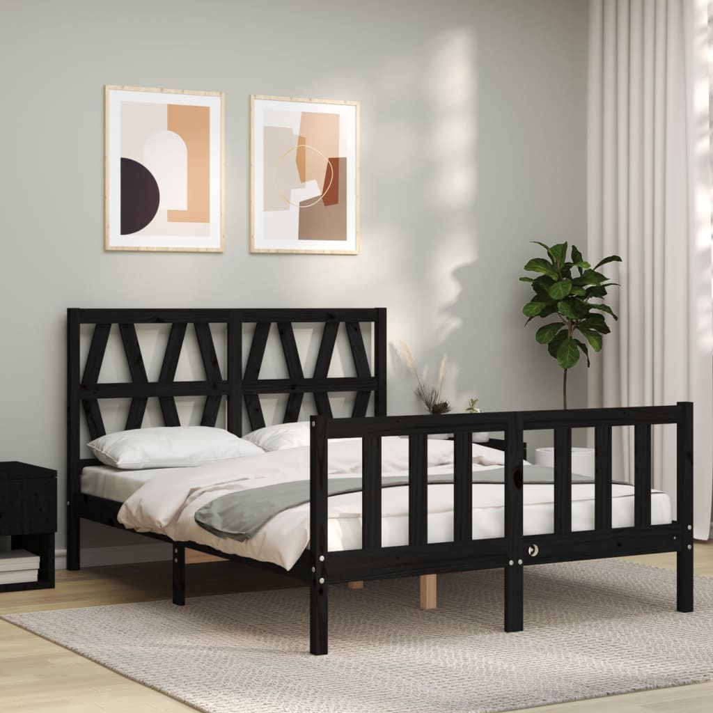 Cadre de lit sans matelas noir 140x190 cm bois de pin massif