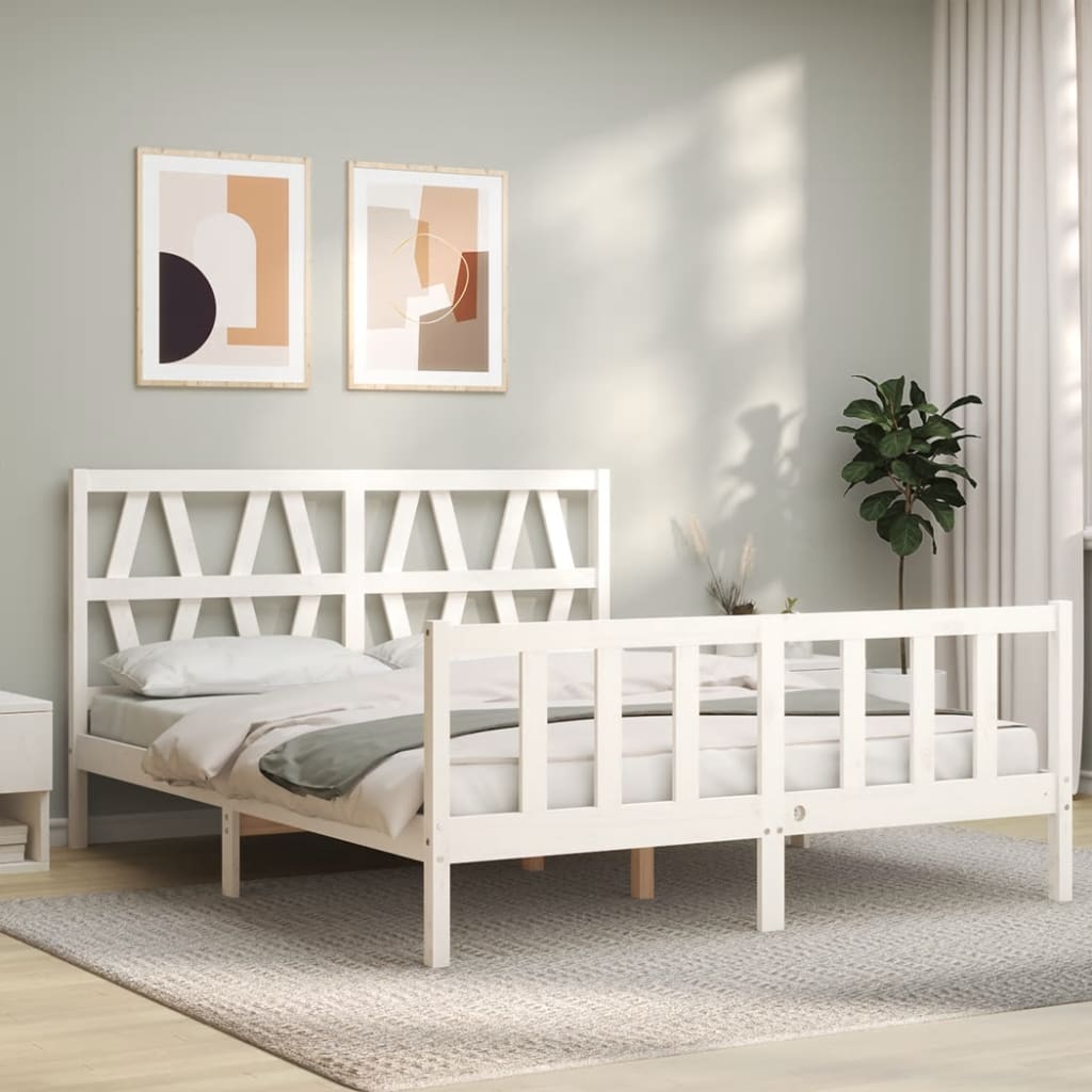 Cadre de lit sans matelas blanc bois de pin massif